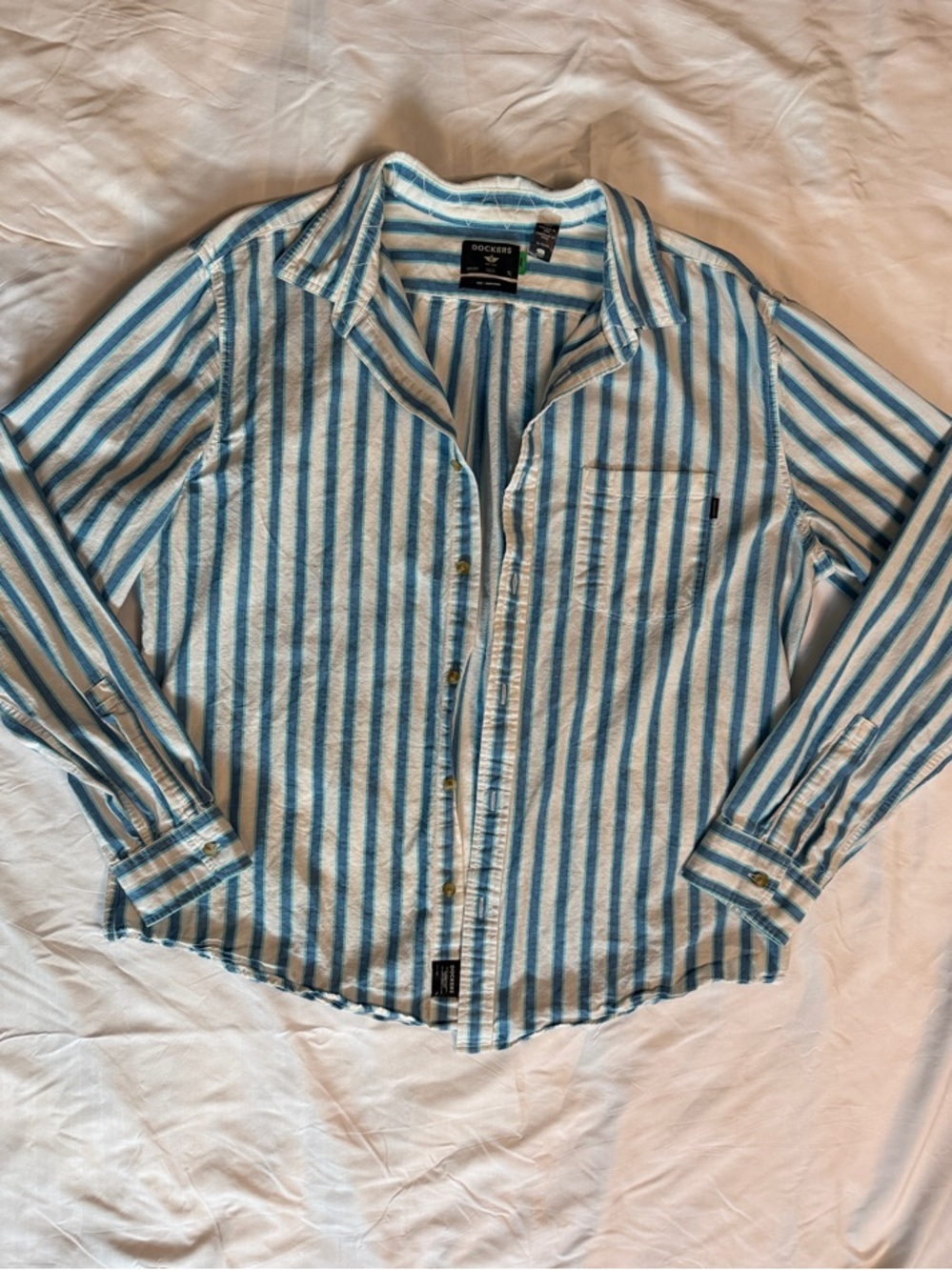 Dockers Blue and White Vertical Stripe Button-Down Shirt